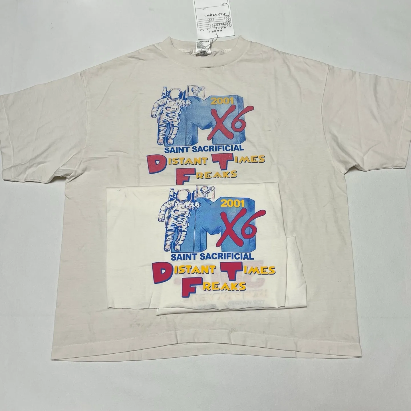 Printing pattern SAINT Mxxxxxx × Sean Wotherspoon SW_SS TEE/ASTRO/WHT SW joint retro enzyme washed old tee Astronaut distressed short-sleeved off-white S-XL Correct version Customized SW joint washing water label Original development Made without looking at pictures Printing pixel level restoration Handmade acrylic ready-made clothing graffiti ink